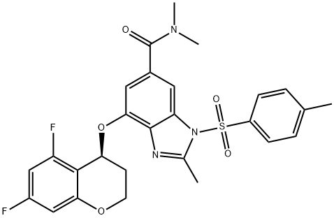 1 H-bentsimidatsoli-6-karboksamidi, 4-[[(4S)-5,7-difluori-3,4-dihydro-2H-1-bentsopyran-4-yyli]oksi]-N,N,2-trimetyyli-1 -[(4-metyylifenyyli)sulfonyyli]-
