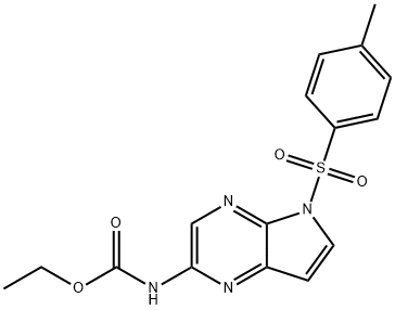 karbamiinihappo, N-[5-[(4-metyylifenyyli)sulfonyyli]-5H-pyrrolo[2,3-b]pyratsin-2-yyli]-, etyyliesteri